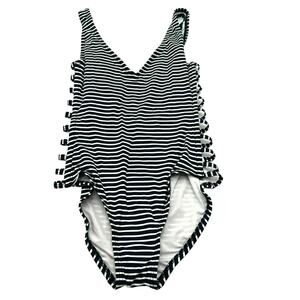 TOMMY HILFIGER | Women's 6 Blue White Stripe Cut Out Sides One Piece‎ Swimsuit